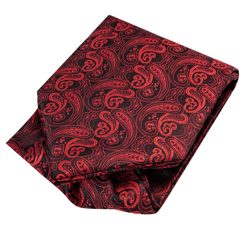 Dubulle Dark Red Ascot Paisley Floral for Men Mens Self Tie Cravat and Pocket Square Cufflinks Wedding Suit Business - Image 5